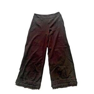 LYSSE  Ruffled Lace Hem High Waist Straight Leg Casual Pants S Black